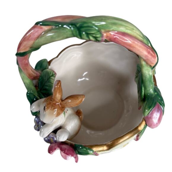 Fitz and Floyd Classics Bunny Basket Planter Floral Ceramic Easter Spring Decor - Picture 12 of 12